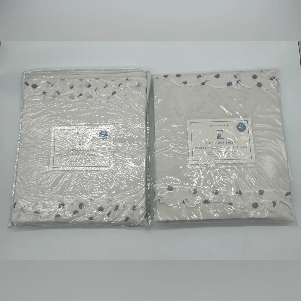 NWT Pottery Barn Kids Ruffle Dot Sheer Curtains Panel